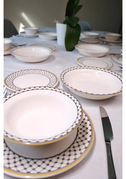Bavyera 24 Parça Seramik Yemek Takımı | 6 Kişilik | Şık Desenli | Günlük ve Özel Kullanım