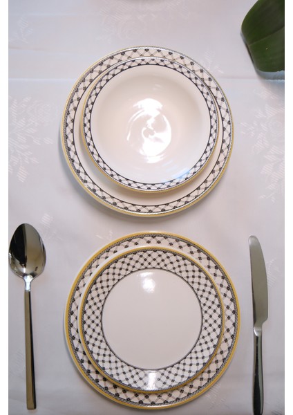 Bavyera 24 Parça Seramik Yemek Takımı | 6 Kişilik | Şık Desenli | Günlük ve Özel Kullanım