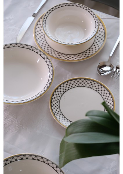 Bavyera 24 Parça Seramik Yemek Takımı | 6 Kişilik | Şık Desenli | Günlük ve Özel Kullanım