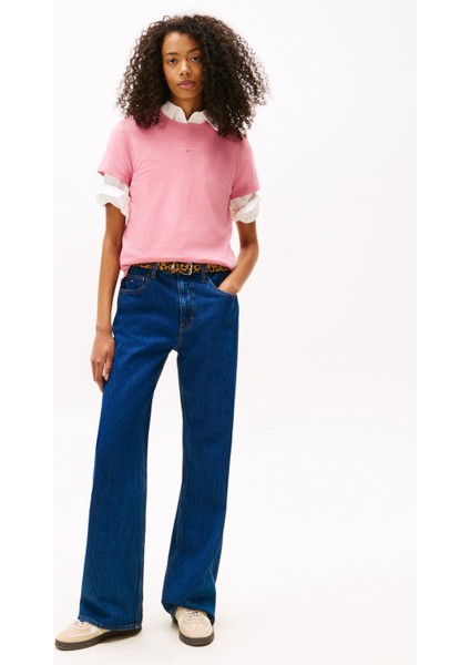 Yuvarlak Yaka Baskılı Pembe Kadın T-Shirt DW0DW21964THC