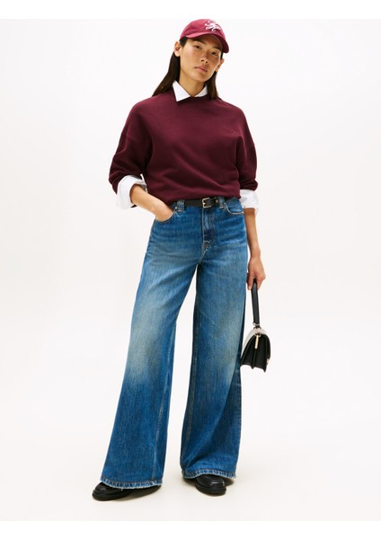 Yuvarlak Yaka Düz Bordo Kadın Sweatshırt WW0WW46125XIH