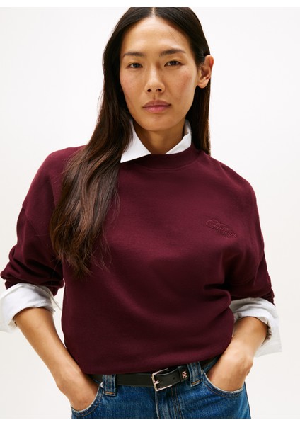 Yuvarlak Yaka Düz Bordo Kadın Sweatshırt WW0WW46125XIH fiyatları