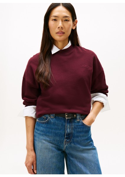Yuvarlak Yaka Düz Bordo Kadın Sweatshırt WW0WW46125XIH modelleri