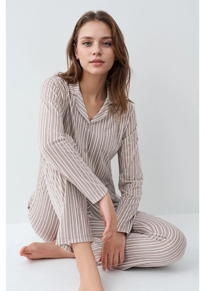Kadın Giyim %100 Pamuklu Gömlek Pijama Takımı L1.AR.342.6.001