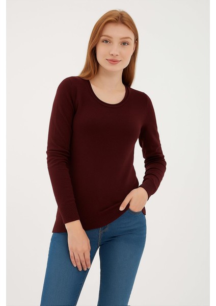 Esnek U Yaka Kazak Bordo