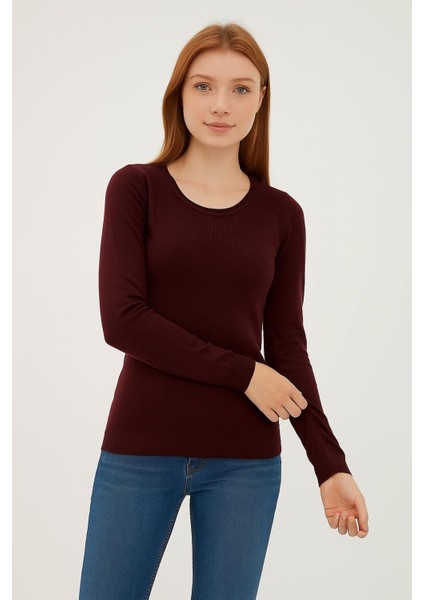 Esnek U Yaka Kazak Bordo fırsatları