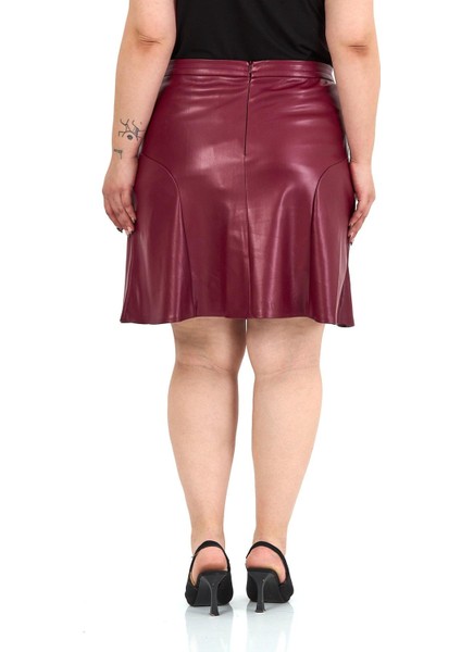 Büyük Beden Suni Deri Bordo Mini Etek modelleri