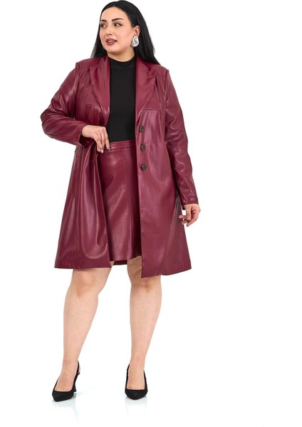 Büyük Beden Suni Deri Bordo Mini Etek fırsatları