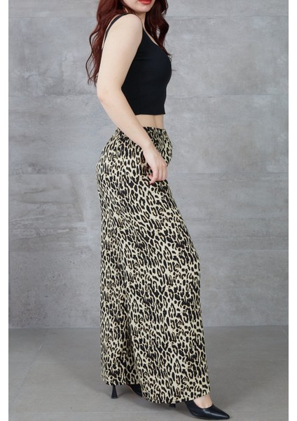 Kadın Leopar Desenli Rahat Kalıp Bol Paça Salaş Pantolon fırsatları