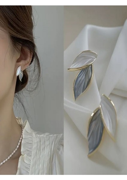 14K Altın Kaplama Yaprak Küpe