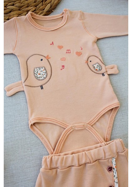 Litaetrend 3-6 6-9 9-12 Ay Şarkıcı Kuşlar Nakışlı Bandanalı Uzun Kollu Zıbınlı 3lü Kız Bebek Takımı Buğday fiyatları