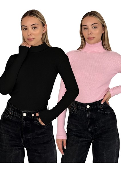 Unisex Pamuklu Balıkçı Yaka Boğazlı Kazak 2'li Set