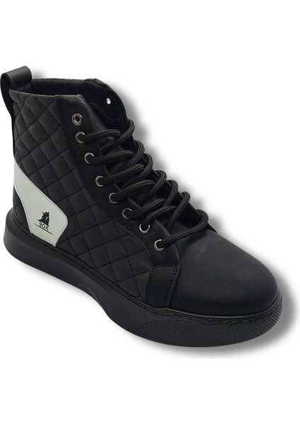 Erkek Yüksek Rahat Taban Spor Bot, Kapitone Desenli Siyah Beyaz, Günlük Rahat Bağcıklı Bot TARZ0159