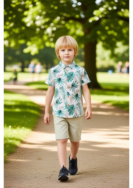 Erkek Çocuk Kısa Kollu Gömlek ve Şort Takımı Yaz Günleri Için Ideal Kaliteli Şık Rahat