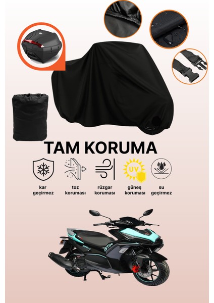 Siyah Arka Çanta Uyumlu Motolux Ist 34 Uyumlu Motosiklet Brandası, Koruyucu Örtü