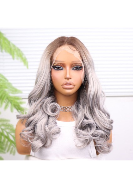 Açık Kumral Gri Ombreli Bebek Saçlı Geniş Dalgalı Fiber Sentetik Tül Peruk fiyatları