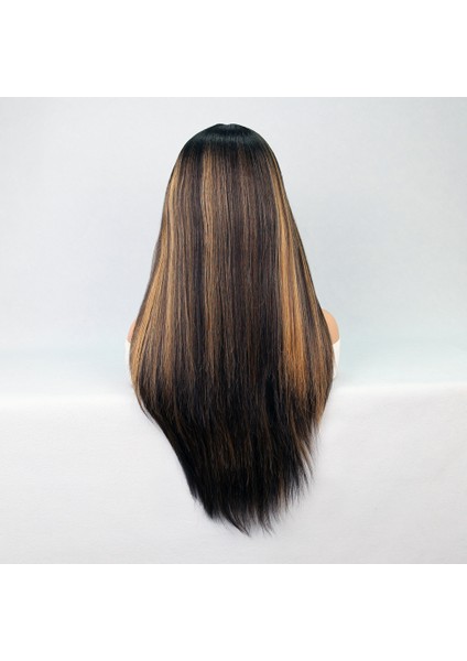 Kahverengi Karamel Işıltılı Fiber Sentetik Düz Tül Peruk indirimleri