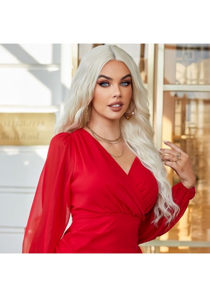 Su Dalgalı Uzun Beyaz Platin Tül Peruk modelleri