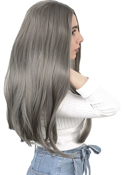 Fiber Sentetik Uzun Düz Peruk / Koyu Gri fiyatları