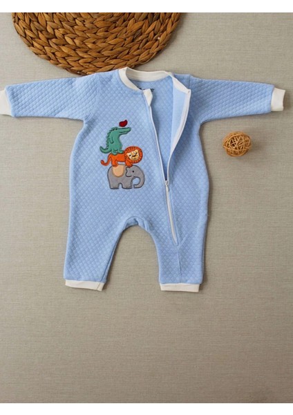 Litaetrend 6-9 12-18 18-24 24-36 Ay Animal Nakışlı Bal Peteği Kumaş Es Fermuarlı Erkek Bebek Tulumu Mavi fiyatları