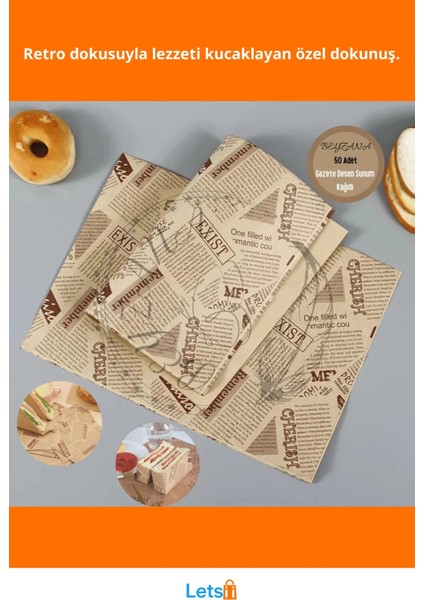 Vintage Gazete Desenli Su Geçirmez Dayanıklı Sunum Kağıdı 50 Adet fiyatları