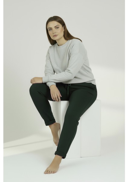 Duble Paça Büyük Beden Eşofman Altı Haki 2020