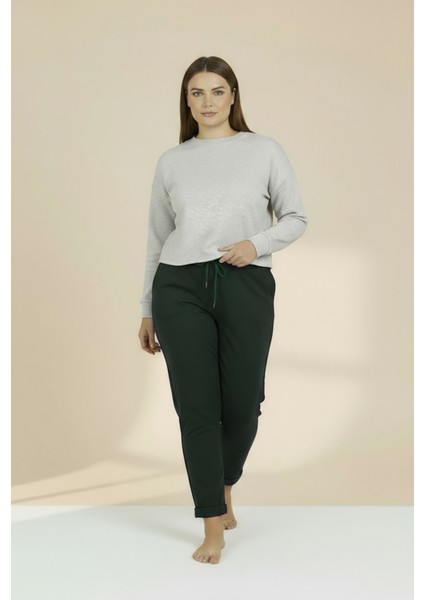 Duble Paça Büyük Beden Eşofman Altı Haki 2020 modelleri