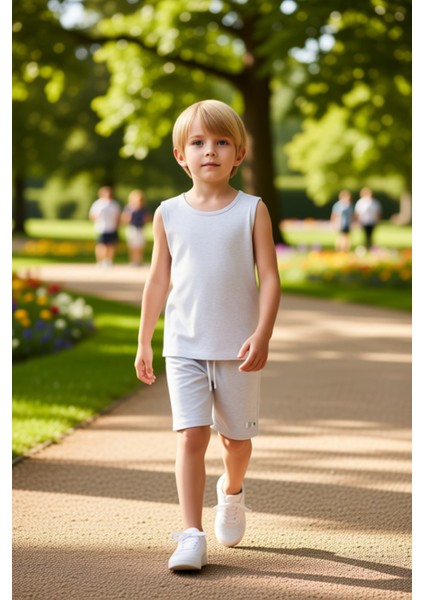 Erkek Çocuk Pamuklu Rahat Kolsuz Üst ve Şort Takımı Kaliteli Şık Rahat Günlük