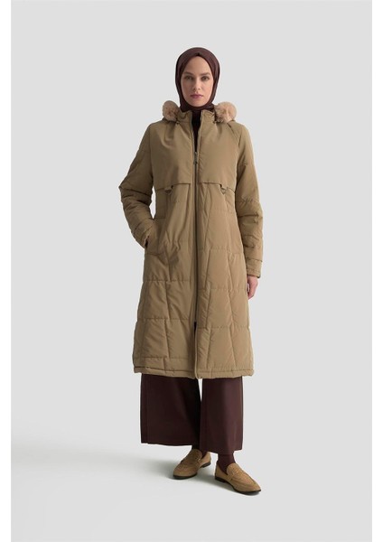 Kapüşonlu Kapitone 25KD2402 Bej