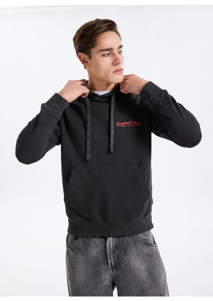 Kapüşon Yaka Siyah Erkek Sweatshırt 12284013_JORINWOOD Wash Sweat Hood