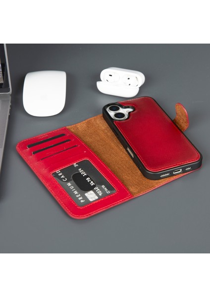 iPhone 17 Hakiki Deri Mıknatıslı Cüzdan Kılıf – Magsafe Uyumlu, Rfıd Korumalı, El Yapımı