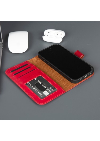iPhone 17 Hakiki Deri Mıknatıslı Cüzdan Kılıf – Magsafe Uyumlu, Rfıd Korumalı, El Yapımı