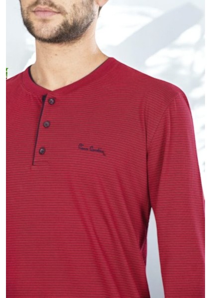 Erkek Bordo Yakası Düğmeli Pamuklu Pijama Takımı Çorap Hediyeli modelleri