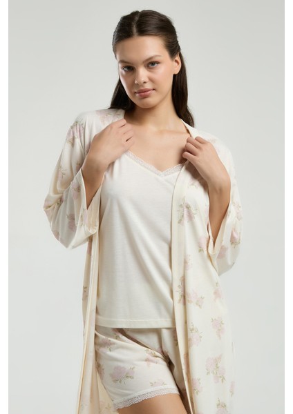 Kadın Süprem Kumaş Sabahlık Bluz Şort 3'lü Pijama Takımı fiyatları