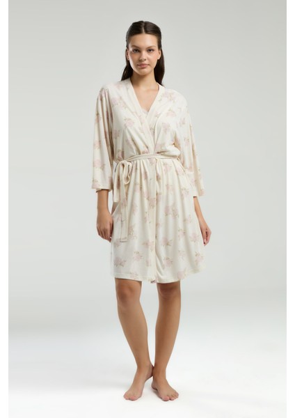 Kadın Süprem Kumaş Sabahlık Bluz Şort 3'lü Pijama Takımı fırsatları