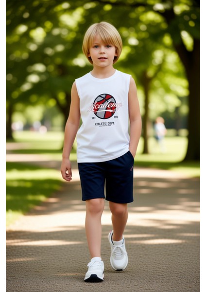 Erkek Çocuk Pamuklu Atlet ve Şort Takımı Basketbol Temalı Günlük Giyim Kaliteli Şık Rahat