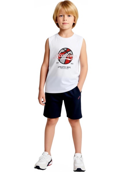 Erkek Çocuk Pamuklu Atlet ve Şort Takımı Basketbol Temalı Günlük Giyim Kaliteli Şık Rahat fırsatları