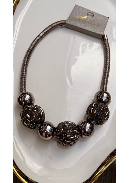 Lüks Modern Gri Metalik Boncuklu Gerdanlık Kolye modelleri