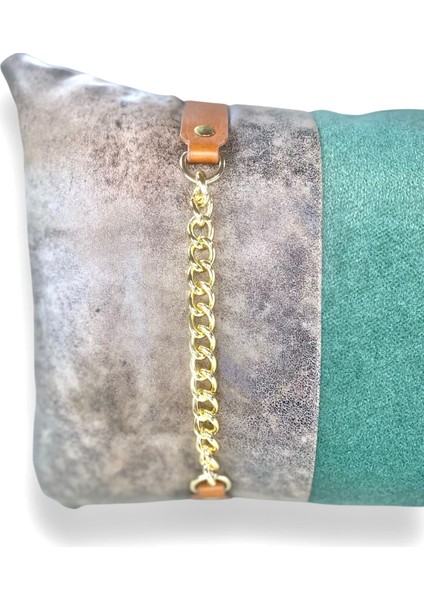 Coco Green Deri ve Kadife Kırlent