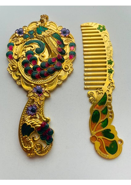 Ayna Tarak Seti, Kutulu-Metal-Hediyelik Takım, 13CM Aynalı Saç Fırçası, Tavuskuşu Figürlü fırsatları