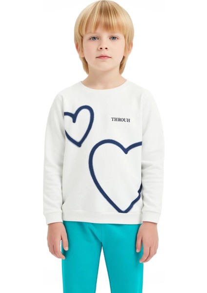 Kız Çocuk Kalp Desenli Pamuklu Bisiklet Yaka Uzun Kollu Üst ve Tayt Takımı Kaliteli Şık Rahat indirimleri