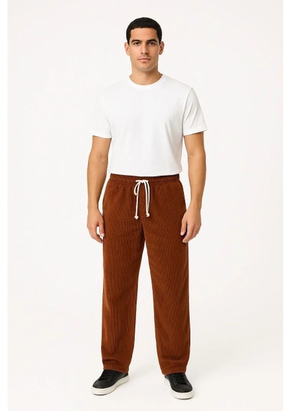Erkek Fitilli Kadife Cepli Buggy Pantolon Oversize Rahat Kalıp - Kahverengi