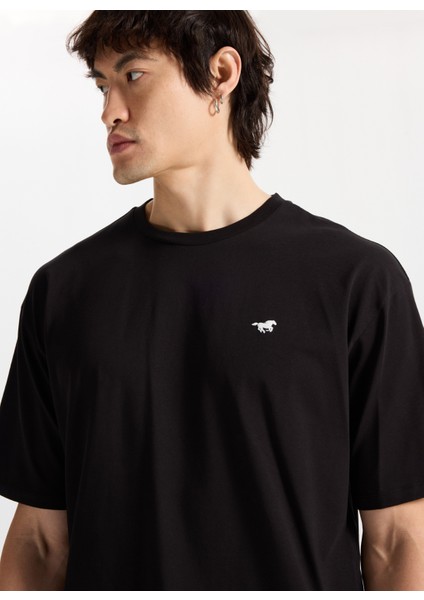 Bisiklet Yaka Baskılı Siyah Erkek T-Shirt M5WM-TST1583