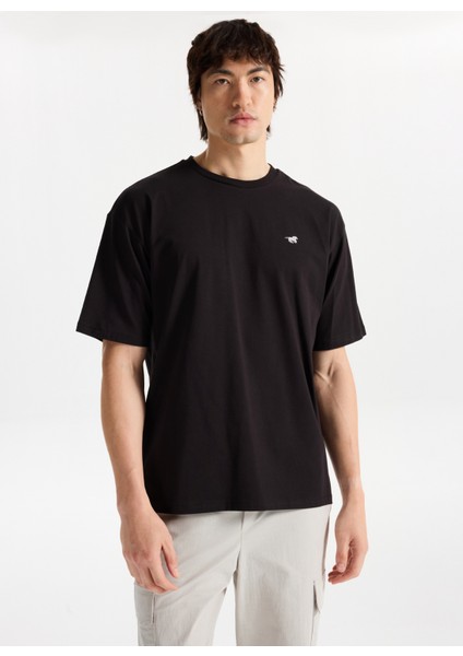 Bisiklet Yaka Baskılı Siyah Erkek T-Shirt M5WM-TST1583 fırsatları