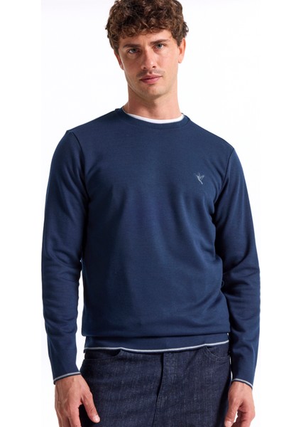 Bisiklet Yaka Düz Lacivert Erkek Sweatshırt F5WM-SWT 2276