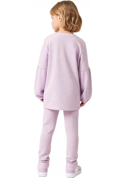 Kız Çocuk Düz Örme Sweatshirt ve Eşofman Altı Takımı Kaliteli Şık Rahat Günlük