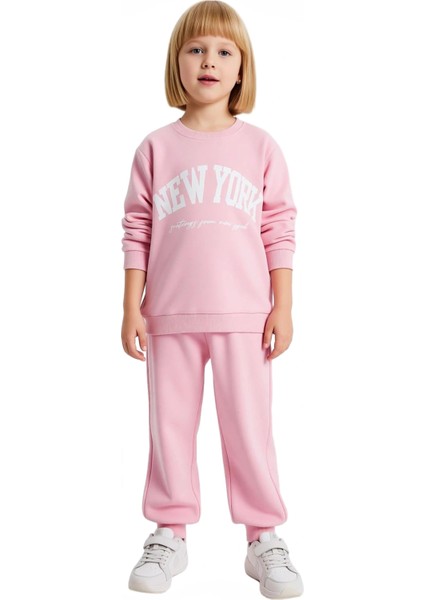 Kız Çocuk Pamuklu New York Baskılı Örme Sweatshirt ve Eşofman Alt Üst Takımı Kaliteli Şık Rahat fiyatları
