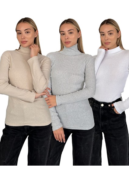 Unisex Pamuklu Balıkçı Yaka Boğazlı Kazak 3'lü Set