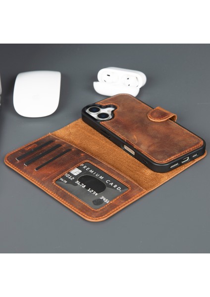 iPhone 17 Hakiki Deri Mıknatıslı Cüzdan Kılıf – Magsafe Uyumlu, Rfıd Korumalı, El Yapımı