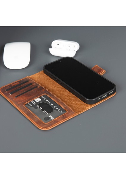 iPhone 17 Hakiki Deri Mıknatıslı Cüzdan Kılıf – Magsafe Uyumlu, Rfıd Korumalı, El Yapımı